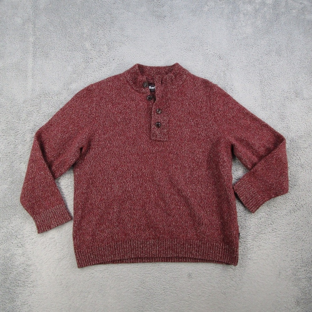 Barbour Sweater Mens XL Burgundy Wool Blend Mock Neck Tartan Trim Button Zip